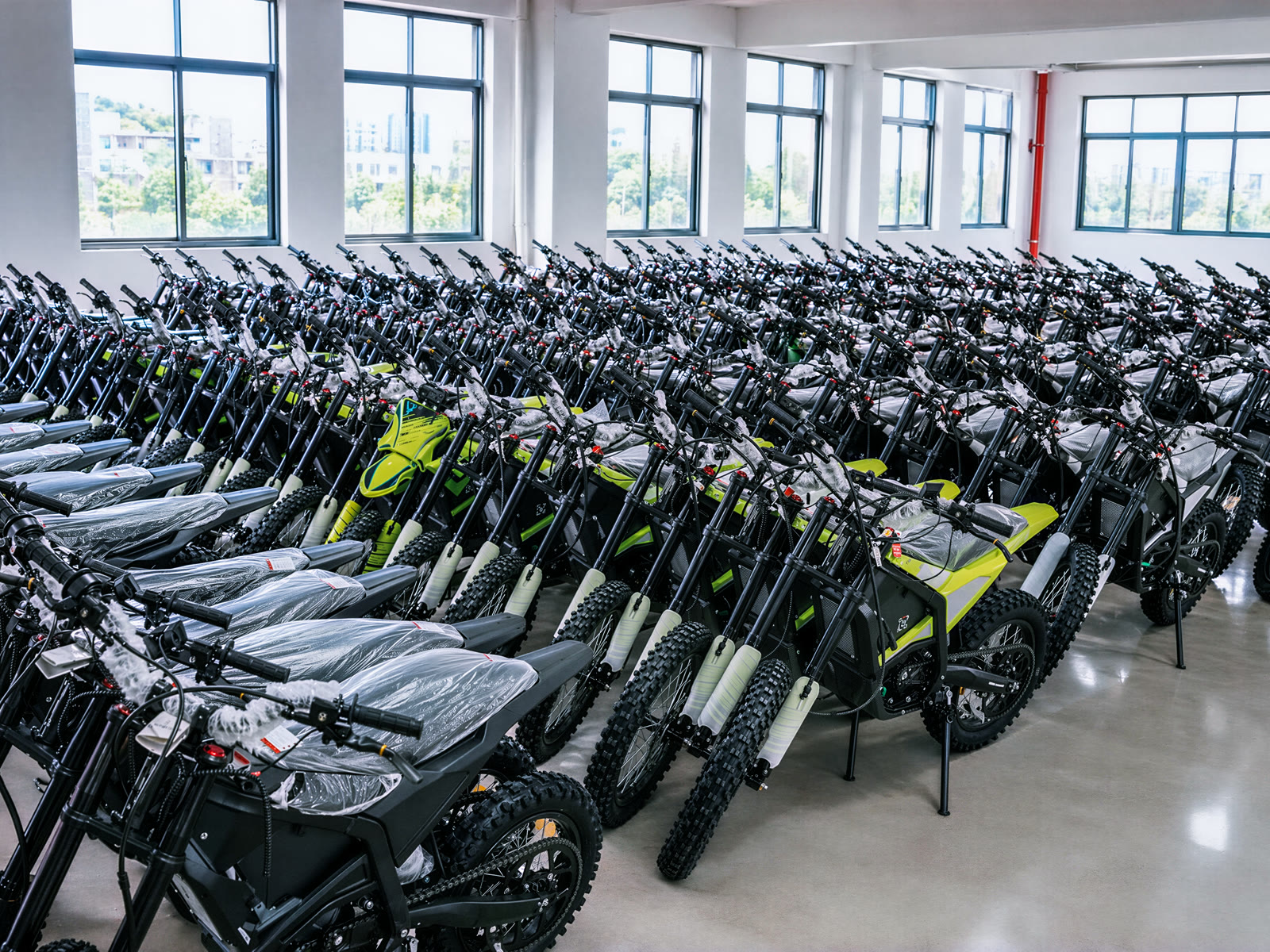 Finished electric dirt bikes ready for shipment